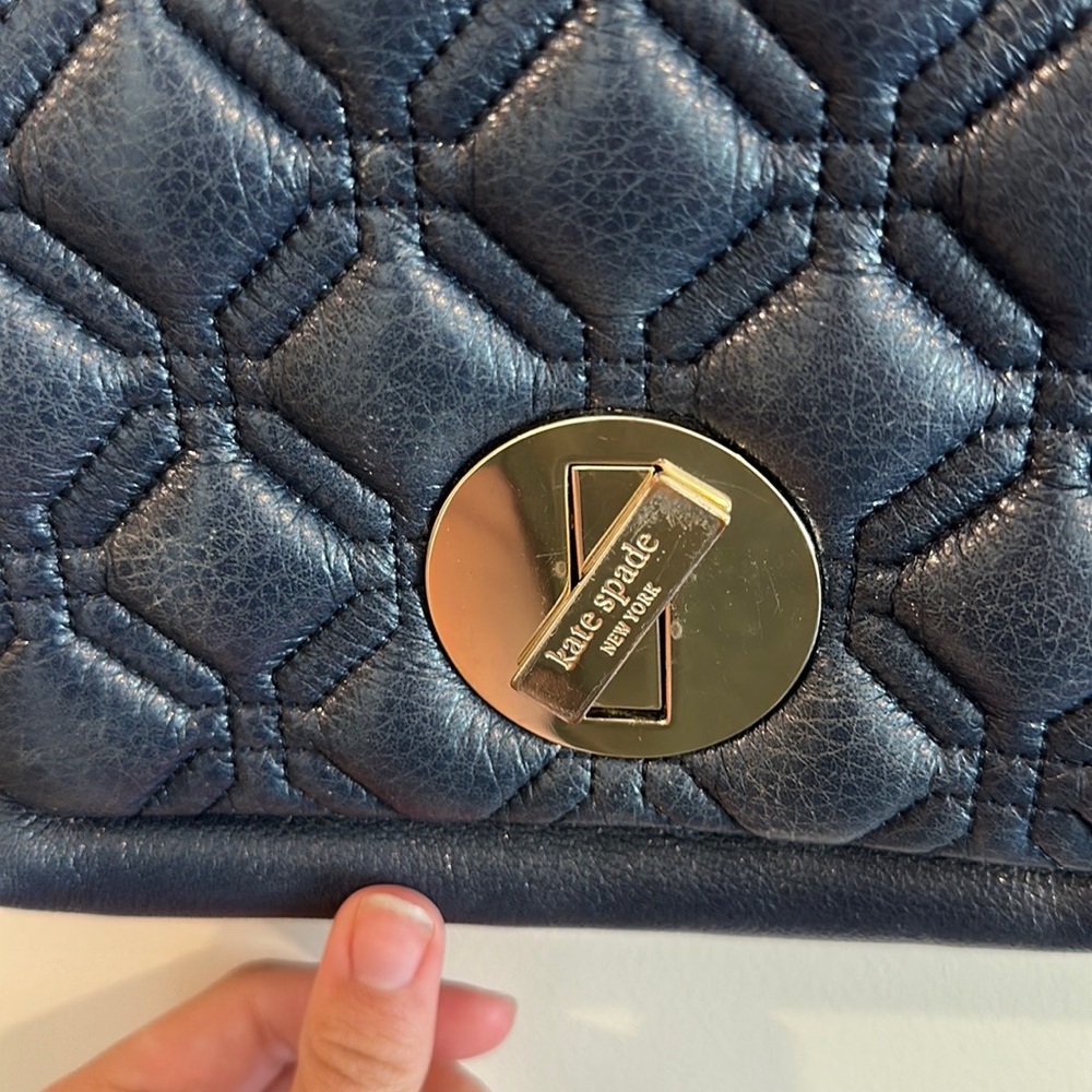 Kate Spade Astor Court Naomi Leather Crossbody Bag WKRU2291 Navy Blue and Gold - Picture 10 of 12